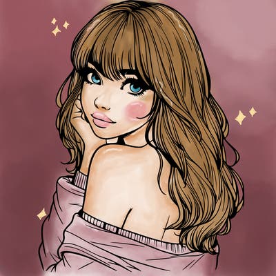 realistic girl with bangs looking over her shoulder