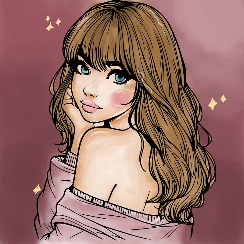 realistic girl with bangs looking over her shoulder