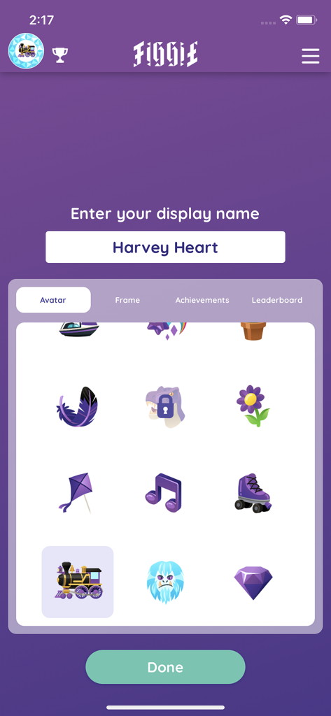 Figgie By Jane Street - Figgie app screen for setting a display name and selecting a player avatar from a grid of icons