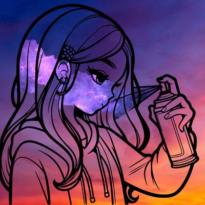 a realistic girl spray painting