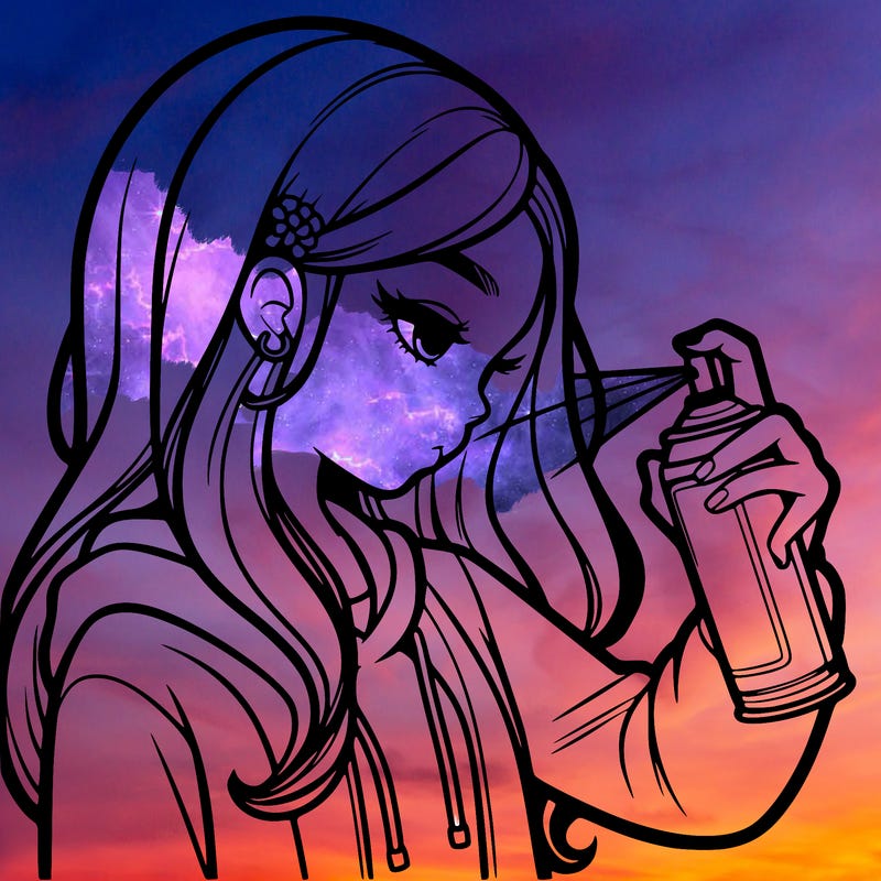 a realistic girl spray painting