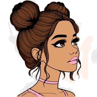 realistic girl with buns on the top of her head
