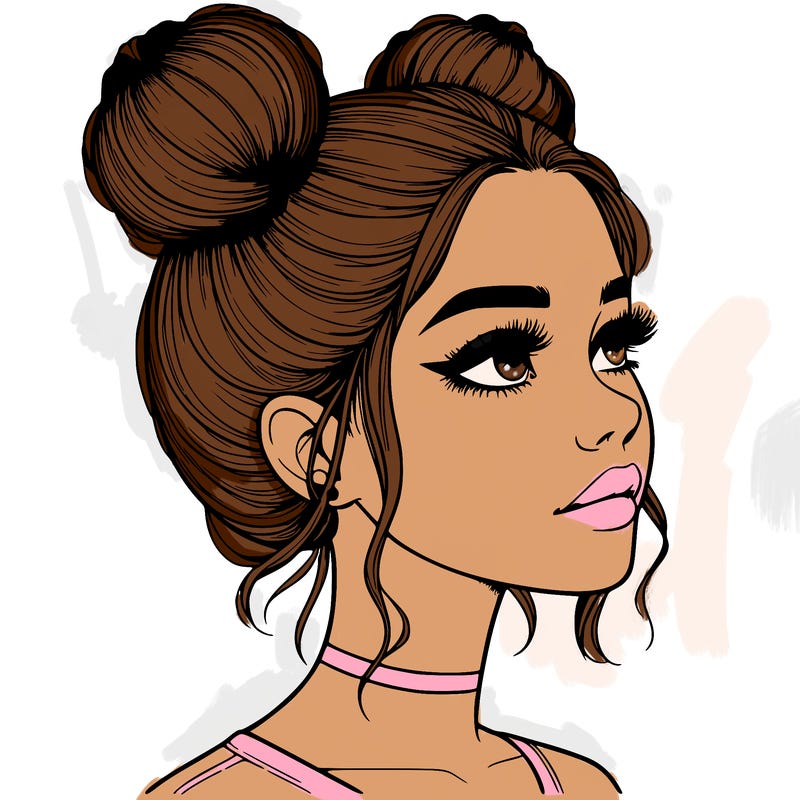 realistic girl with buns on the top of her head