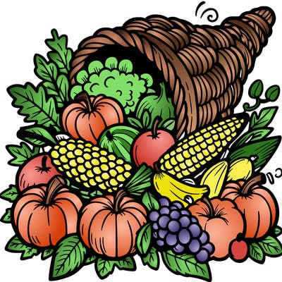 a cornucopia spilling out autumn fruit%2c vegetable