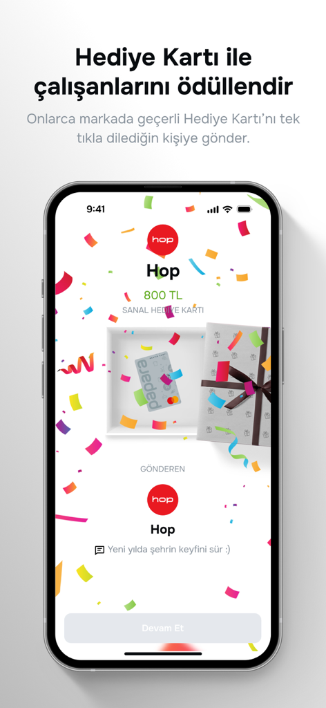 Papara Ticari - Mobile app interface for sending digital gift cards to reward employees with Papara Ticari