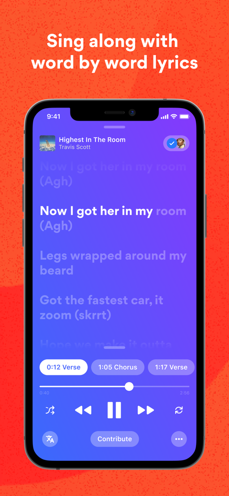 Musixmatch Lyrics Finder - Interfaz de la aplicación Musixmatch mostrando letras de canciones sincronizadas palabra por palabra para un reproductor de música