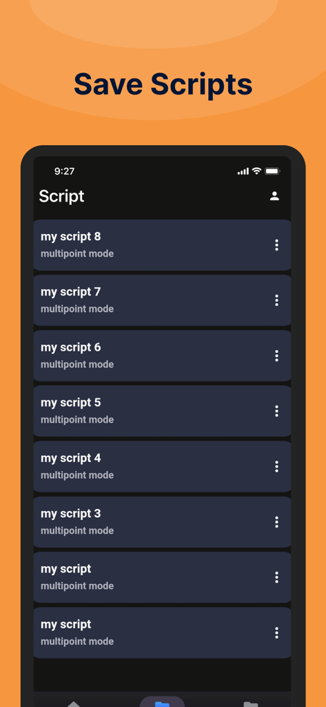 Screenshot of the GC Auto Clicker app showing a list of saved multipoint mode scripts
