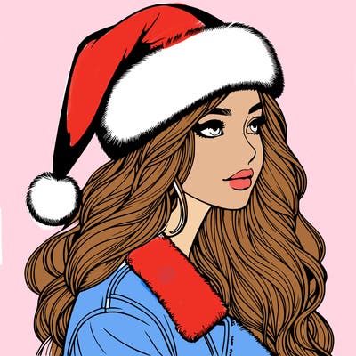 realistic girl in santa hat