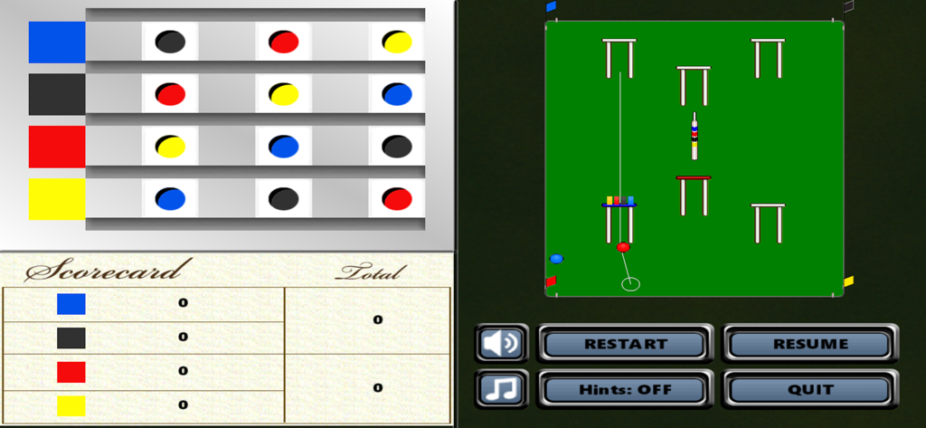 Croquet Pro 2 - Tactical dashboard of Croquet Pro 2 showing the deadness board scorecard and court diagram