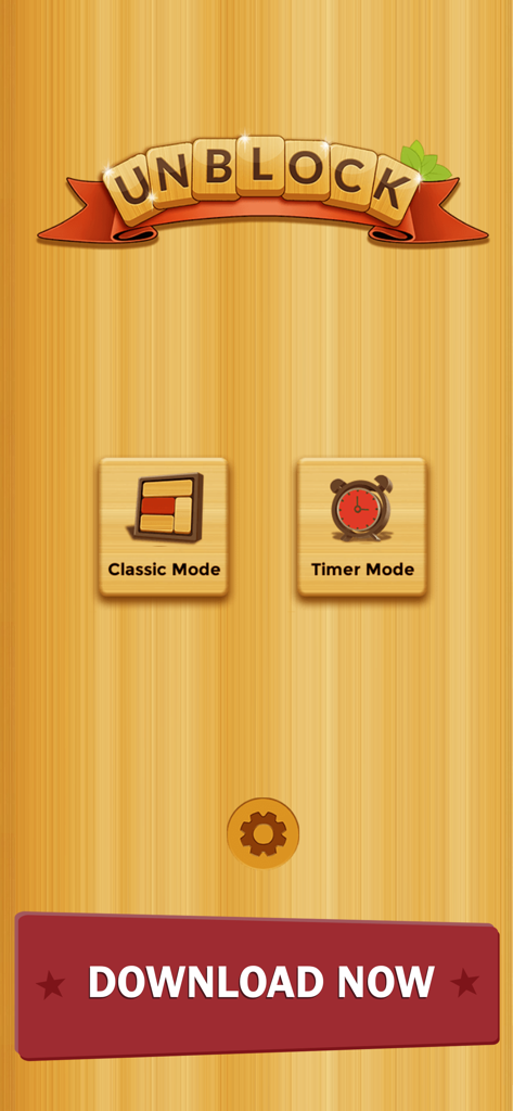 Main menu of the Unlock me unblock puzzle game featuring Classic Mode and Timer Mode options on a wooden background.