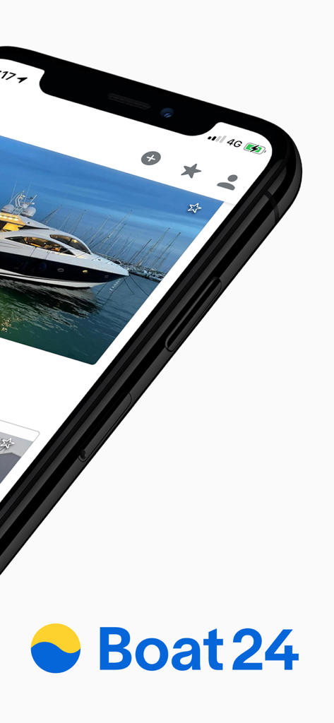 App Boat24 su un iPhone che mostra un annuncio di yacht di lusso