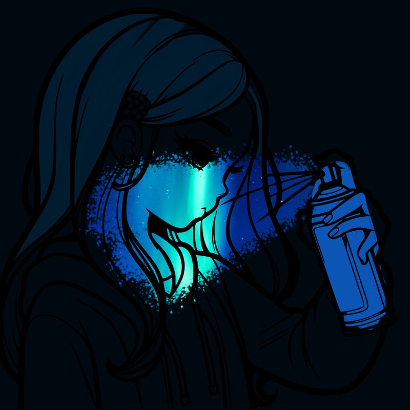 a realistic girl spray painting