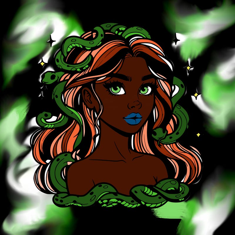 realistic girl with snakes as hair