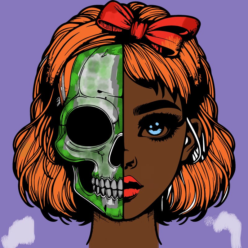 realistic girl with half skull mask