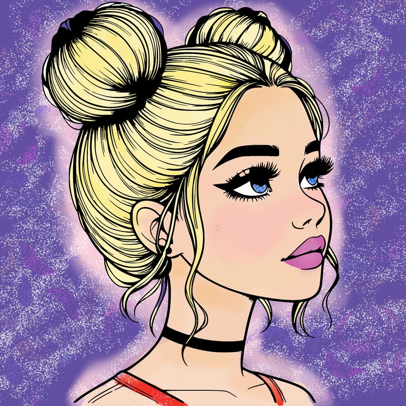 realistic girl with buns on the top of her head