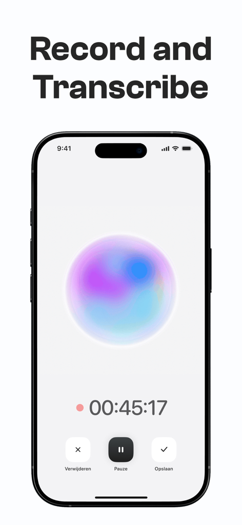 Notee: AI Note Taker - Smartphone screen showing the Notee AI Note Taker app recording and transcribing voice.