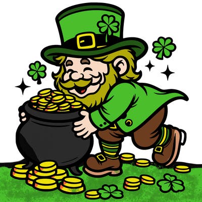st. patrick’s day leprechaun steeling a pot of gold
