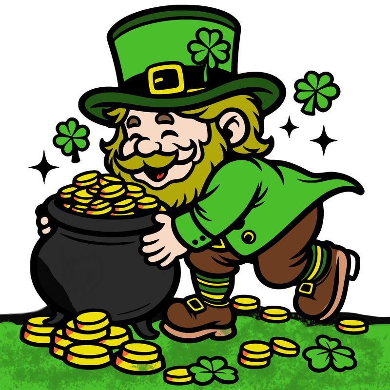 st. patrick’s day leprechaun steeling a pot of gold