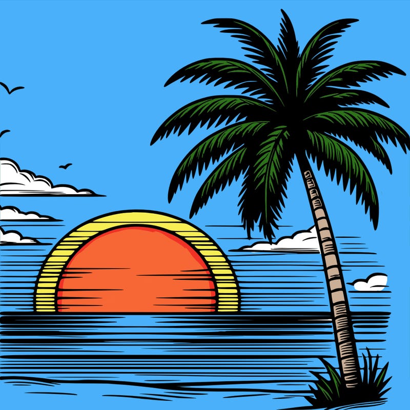 realistic sunset with palm tree