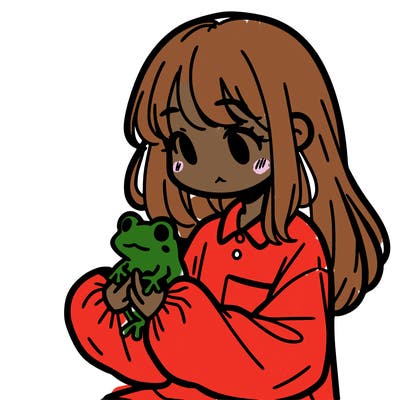 girl with long hair and a oversized shirt. and she is holding a frog