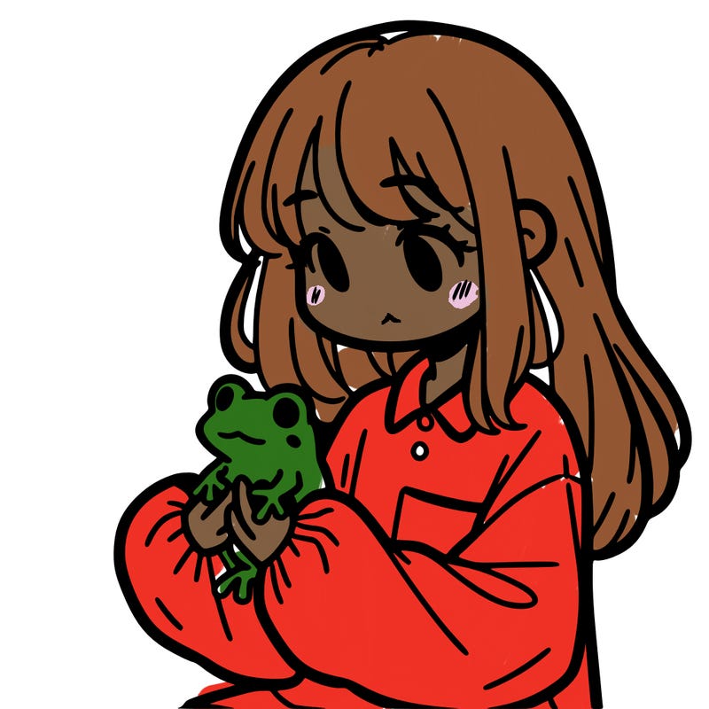girl with long hair and a oversized shirt. and she is holding a frog