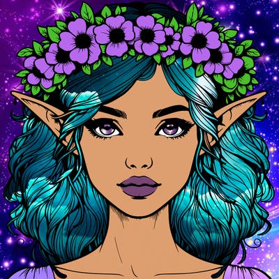 realistic female elf with flower crown