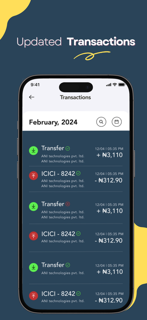 CashMobile app transaction history screen showing recent transfers and payments