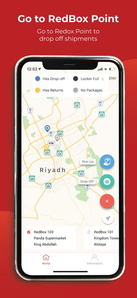 RedBox Drivers - Map view in the RedBox Drivers app showing locker locations for package pickup and drop off