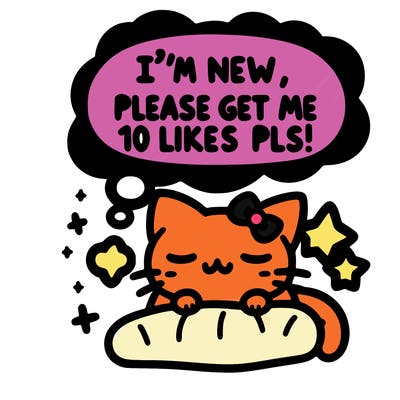 kitty taking a nap dream talking and saying "i'm new, please get me at least 10 likes pls!!"