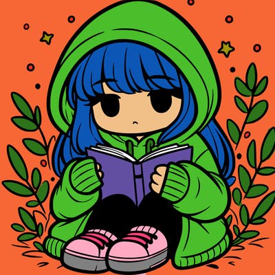 girl in oversized hoodie reading a book