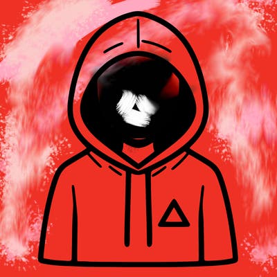 a person with non face waering a hoodie with a small triangle symbol