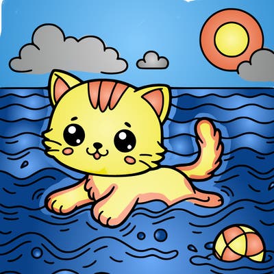 kitten swimming in the ocean