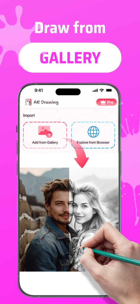 AR Drawing Sketch App: ArtEasy - Interface of AR Drawing app showing the option to import and trace photos from the phone gallery