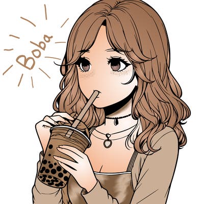 realistic girl drinking boba tea