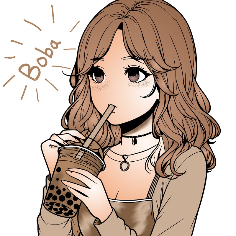 realistic girl drinking boba tea