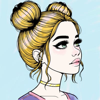 realistic girl with buns on the top of her head