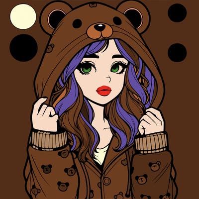 realistic girl in a animal pjs hoodie