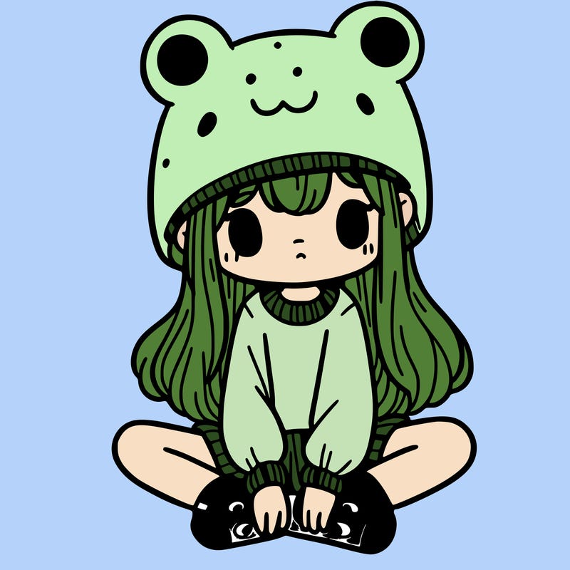 a girl wearing a frog hat and some frog socks