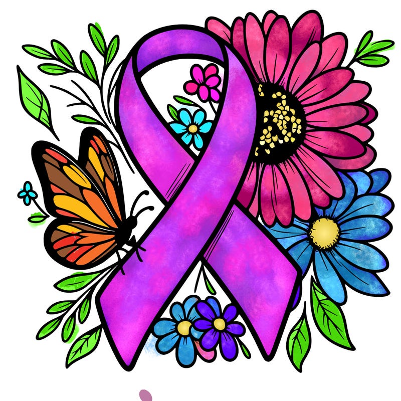 cancer awareness symbol with flowers and butterflies