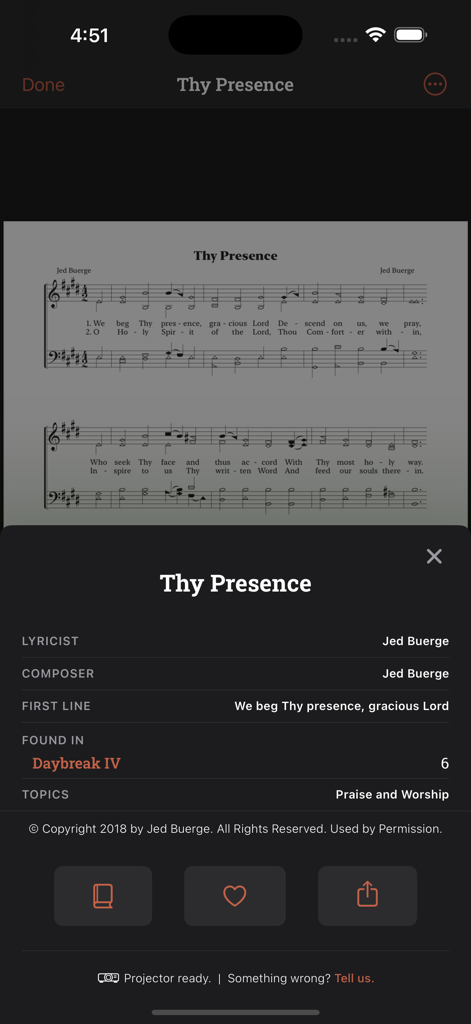 Stanza Music - Stanza Music app displaying shaped note sheet music for the hymn Thy Presence