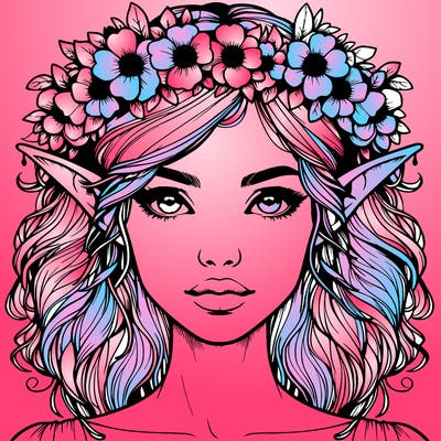 realistic female elf with flower crown