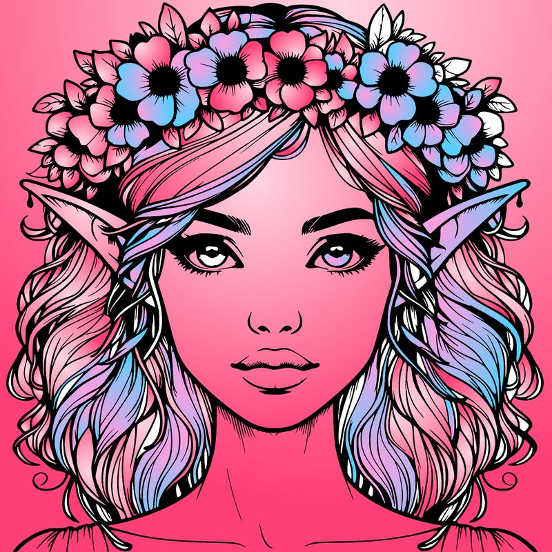 realistic female elf with flower crown