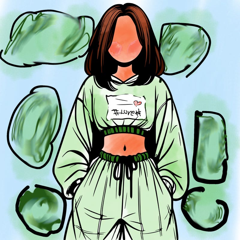 realistic girl faceless with baggy pants and a crop top