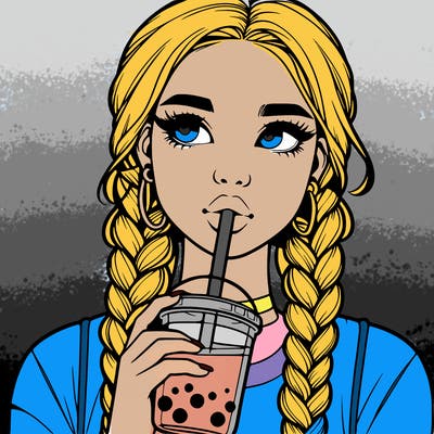 realistic girl with braided hair drinking boba