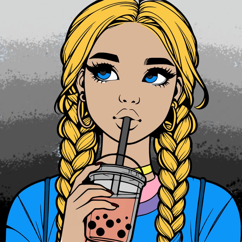 realistic girl with braided hair drinking boba