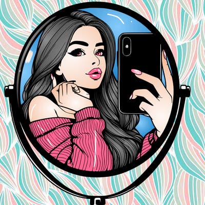 realistic girl taking mirror selfie beautiful