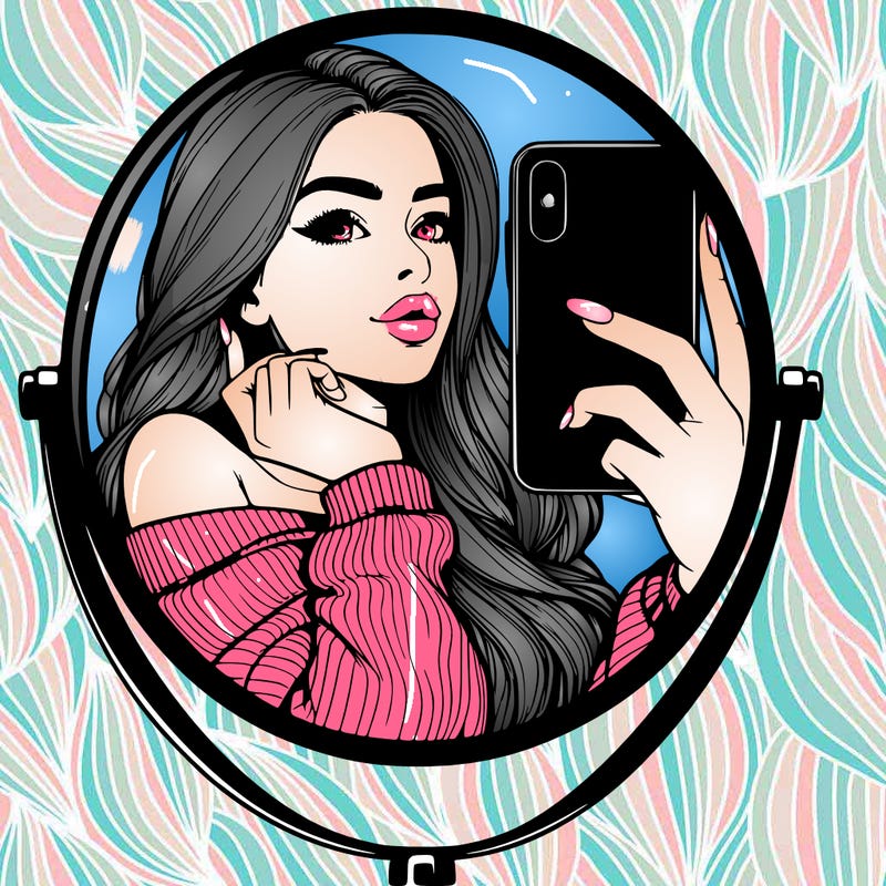 realistic girl taking mirror selfie beautiful