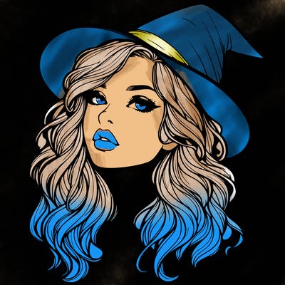 realistic witch girl with wavy hair and lips