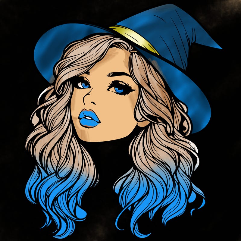 realistic witch girl with wavy hair and lips