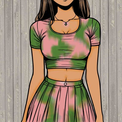 realistic girl wearing crop top and skirt